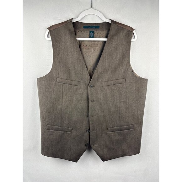 Perry Ellis Mens Brown Pinstripe Vest XL - Picture 1 of 5